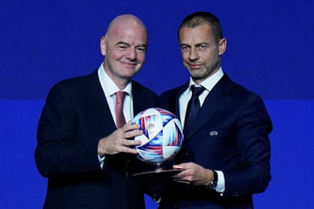 The president of Fifa, Gianni Infantino (left), and the president of Uefa, Aleksander Ceferin.