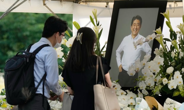 A memorial to Shinzo Abe at Zojoji temple, Toyko, Japan, 11 July 2022