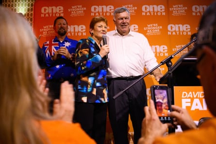 Pauline Hanson and One Nation member for Farrer David Farley speak to supporters