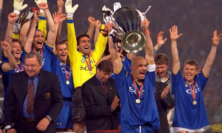 Juventus captain Gianluca Vialli lifts the Champion League cup] following their win against Ajax in Rome in 1996.