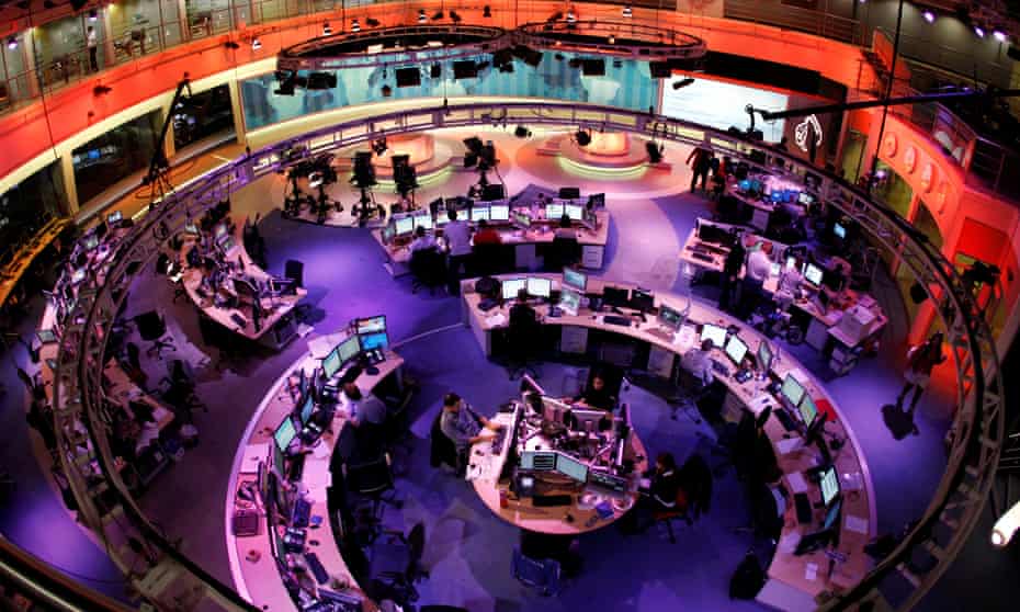 The newsroom at the headquarters of the Qatar-based Al Jazeera English-language channel in Doha, February 2011.