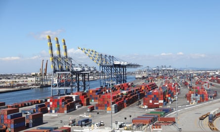 Containers stacked up for export at a port