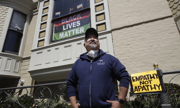 In San Francisco, a white couple was criticized after video was widely shared of them questioning James Juanillo stenciling ‘Black Lives Matter’ outside his home.