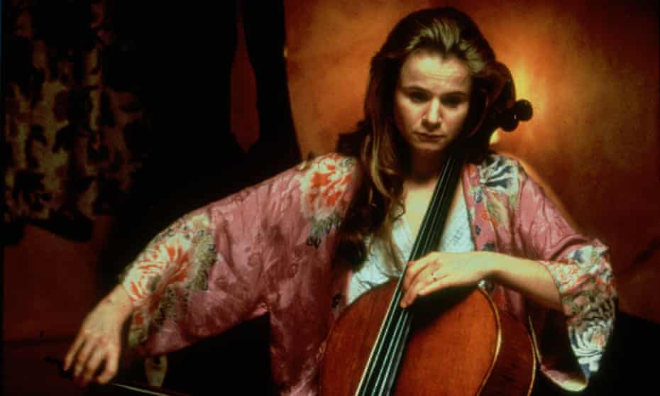 Emily Watson playing the cello and looking sad in Hilary and Jackie (1998).