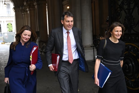 From left to right: Gillian Keegan, education secretary, John Glen, chief secretary to the Treasury, and Luzy Frazer, culture secretary, arriving in Downing Street for cabinet today.