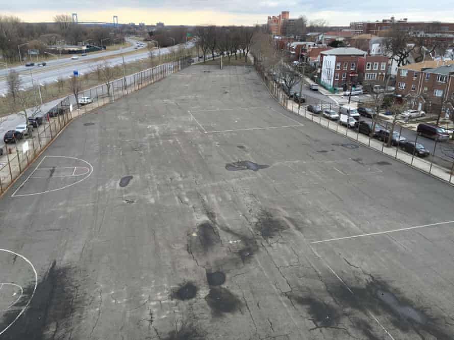 Piagentini and Jones education complex in the Bronx borough of New York City before the schoolyard transformation.