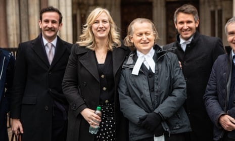 Carole Cadwalladr and her legal team outside the royal courts of justice.