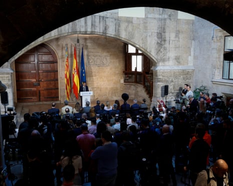 Valencia's regional president, Carlos Mazon, speaks during a press conference held at the Government Palace in Valencia, Spain.