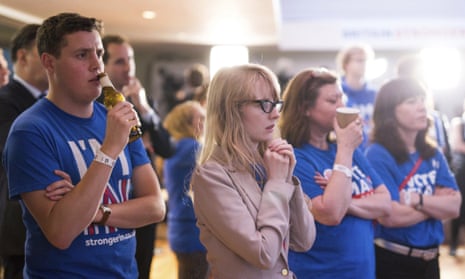 Supporters of the Stronger In campaign react after hearing results in the EU referendum at the Royal Festival Hall in London
