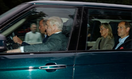 Prince William at the wheel of the car driving Prince Andrew and the Wessexes into Balmoral.