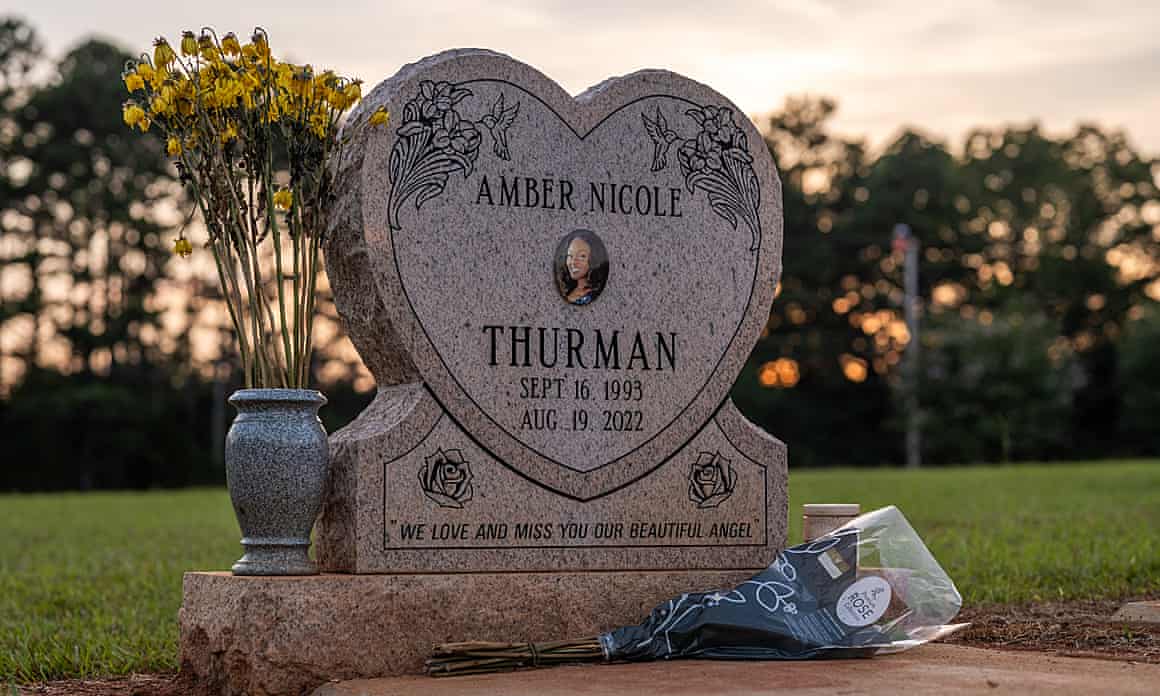 The tombstone of Amber Thurman saying: ‘We love and miss you our beautiful angel.’