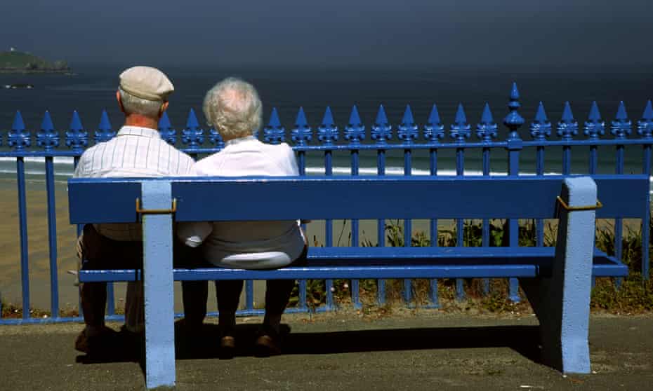 Retired couple on bench