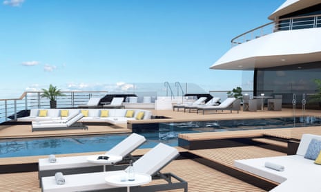 An artist’s impression of the Evrima’s main aft pool deck.