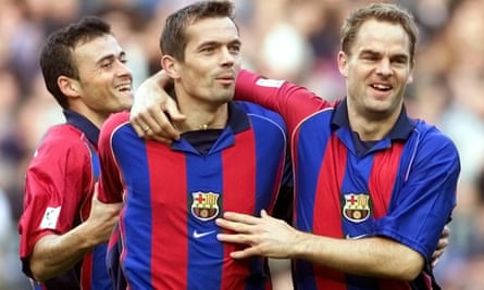 Franks De Boer (right) with teammates Luis Enrique and Philippe Cocu during his playing days with Barcelona