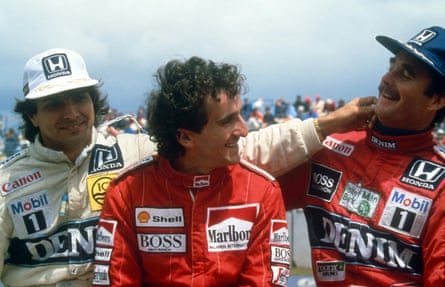 Nelson Piquet, Alain Prost and Nigel Mansell at the Australian Grand Prix in 1986.