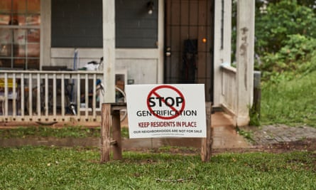 Stop Gentrification sign outside a residents home in the Pittsburgh neighborhood, Atlanta, GA