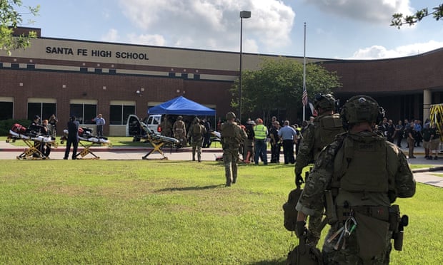 Sheriff’s deputies deploy at Santa Fe high school.