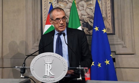 Carlo Cottarelli speaks at a press conference in Rome, Italy