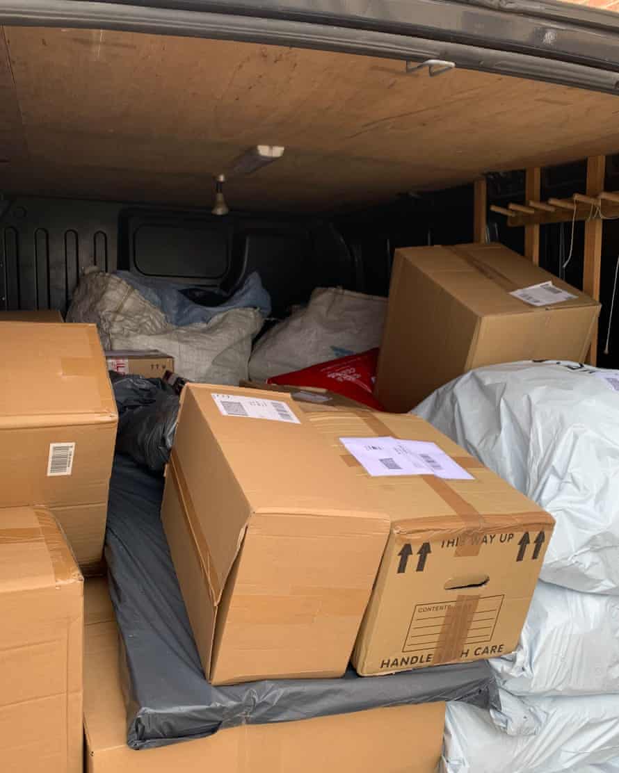 Packages in the back of Nicola’s van.