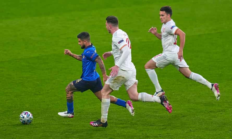Lorenzo Insigne escapes down the left flank against Spain
