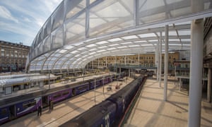The new roof at Manchester Victoria station, which reopened in October 2015 after a £44m modernisation. Last month, two people were injured after two of the roof panels collapsed, following heavy rain.