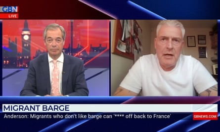 Nigel Farage and Lee Anderson talking on two screens on GB News
