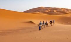 A camel ride in the Moroccan Sahara.