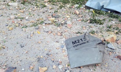 This handout photo taken and released by Armed Forces of Ukraine shows the wreckage of allegedly Iranian-made suicide (kamikaze) drone, which was shot down in the town of Odessa, on September 25, 2022, amid Russia's invasion of Ukraine.