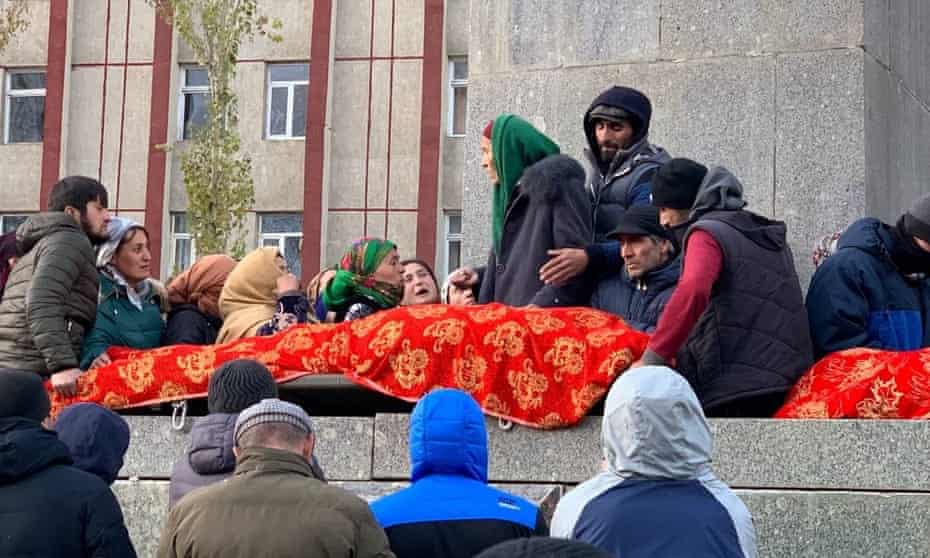 A Rally is held by relatives for Gulbiddin Ziyobekov on the main square of Khorog, November 26, 2021.