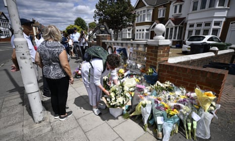 Flowers left after a vigil for Zara Aleena in Ilford, east London, 2 July 2022.