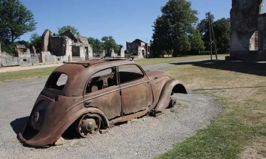 The remains of a Peugeot 202 car in the village of Oradour-sur-Glane, France.