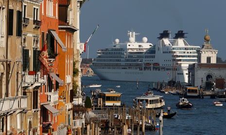 A cruise ship sails in the Venice lagoon in 2014.