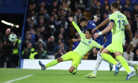 Pedro Neto scores Chelsea’s second goal against Gent.