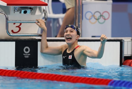 Yui Ohashi of Japan celebrates her gold in the pool.
