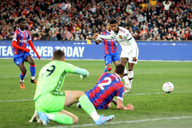 Marcus Rashford scores against Crystal Palace.