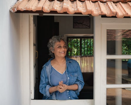 Arundhati Roy in the doorway of a friend’s house near Aymanam, Kerala.