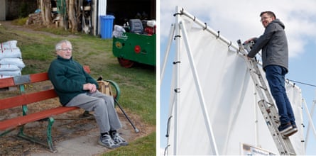 Left: Jack Foster, a Lowerhouse member for 77 years, watches the game from his usual bench. Right: Adam Hope, a tech-savvy club member, adjusting his Pitch Vision camera that live-streams matches.