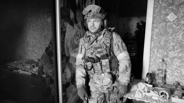 Black and white picture of Eugene Korolev, in uniform, while serving in the Ukrainian army.