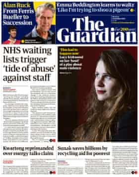 Guardian front page, Monday, October 11, 2021
