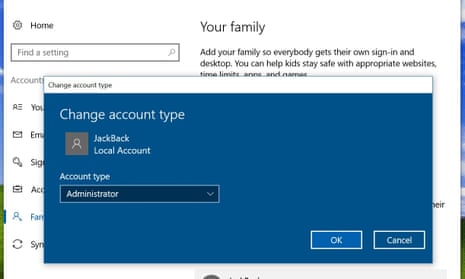 When setting up a local account in Windows 10, remember to change it to Administrator level so you can access data from your old account.