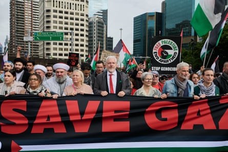 Julian Assange joined the march across the Sydney Harbour Bridge.