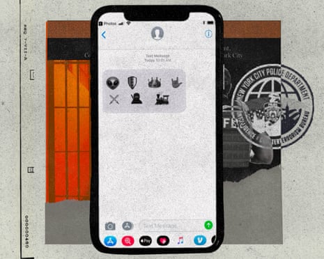Graphic illustration of a cellphone screen over the suggestion of a law enforcement file.