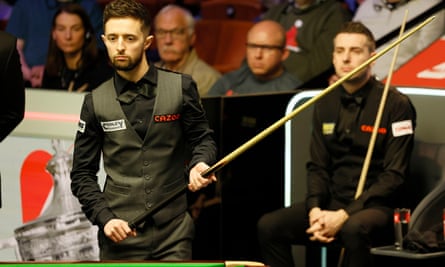 Mark Selby and Joe O'Connor at the World Snooker Championship.
