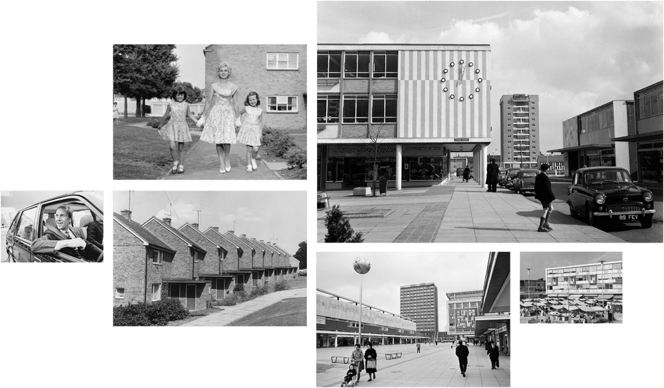 Norman Tebbit (left) and the new towns of Harlow and Basildon in the 1950s and 60s.