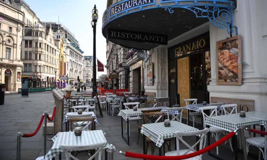 An empty restaurant at Piccadilly in London.