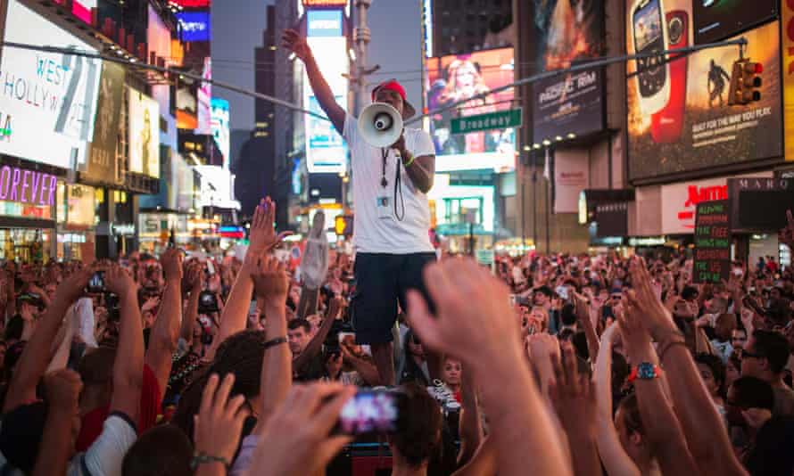 Activists demand justice for Trayvon Martin in Times Square in 2013.