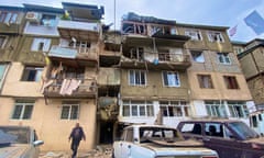 Damage to buildings and vehicles in Stepanakert