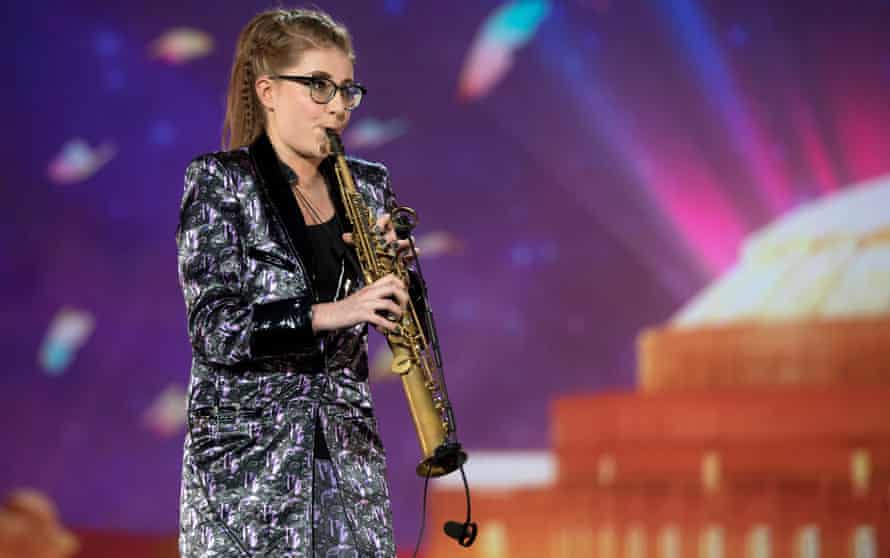 Jess Gillam performs during BBC Proms in the Park at Hyde Park on September 8, 2018 in London.