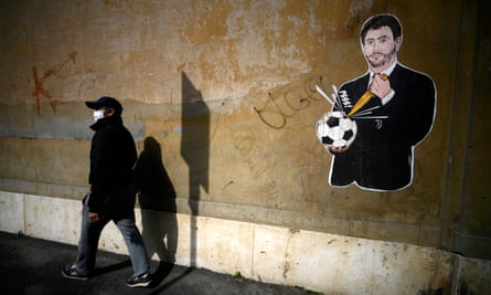 Street art in Rome depicts the Juventus president, Andrea Agnelli, one of the project’s key players.