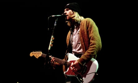 The singer and guitarist of Nirvana, Kurt Cobain on stage